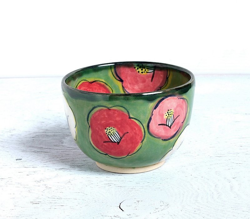 椿の深鉢 - 花瓶/陶器 - 陶 綠色