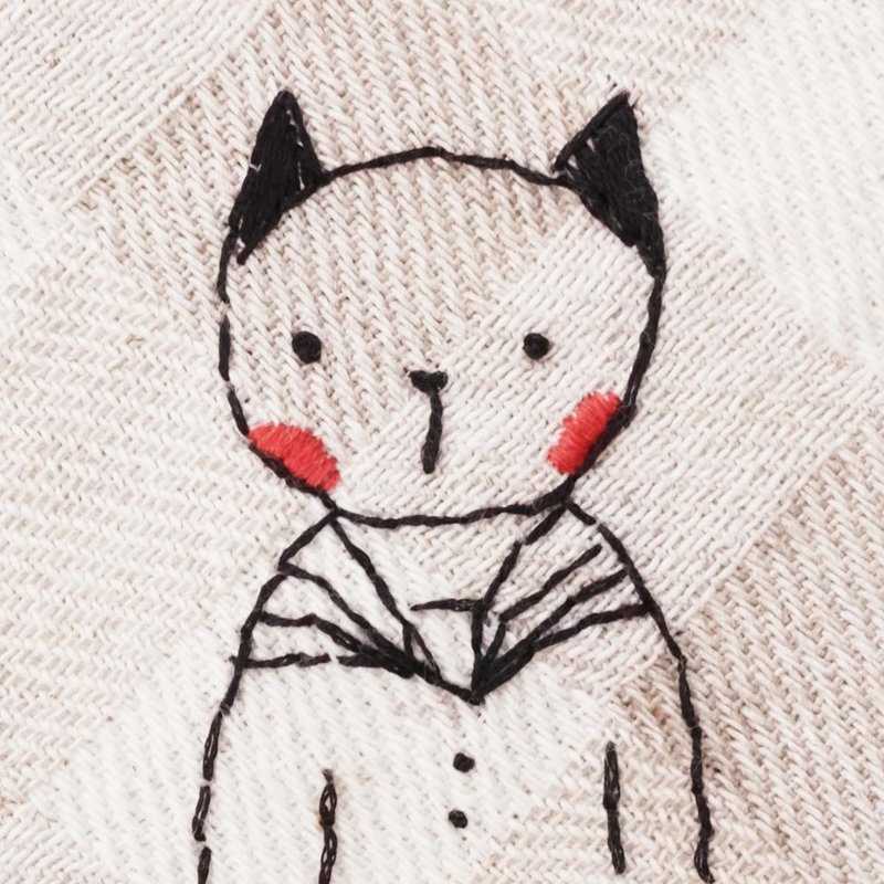 純手工刺繡方巾、手帕-水手羞羞貓 - 手帕 - 棉．麻 