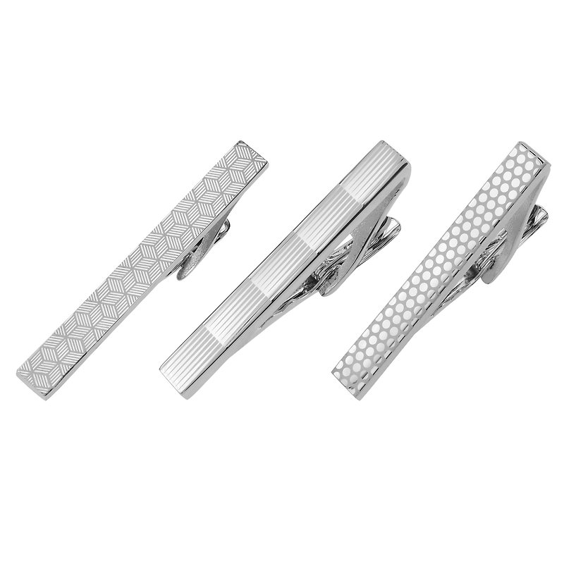 3 PCS Laser Engraved Pattern Tie Clips Set - Cuff Links - Other Metals Silver