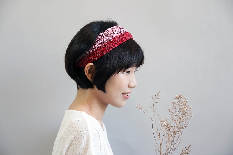 Crochet Headband-cherry red/sakura pink - เครื่องประดับผม - ผ้าฝ้าย/ผ้าลินิน สึชมพู