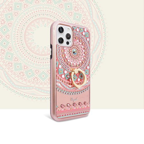 apbs 雅品仕 水晶彩鑽手機殼 iPhone 12 全系列水晶彩鑽全包鏡面指環扣雙料手機殼-滿版圖騰