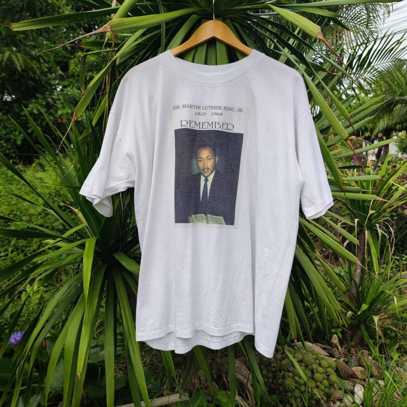 Vintage 90s Martin Luther king Jr. Remember T-Shirt - เสื้อยืดผู้ชาย - ผ้าฝ้าย/ผ้าลินิน ขาว