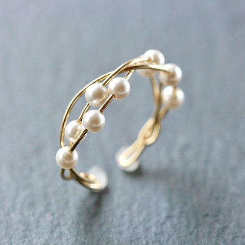 新年福袋】 Handmade 14kgf Swarovski Pearl Simple Twist Ring