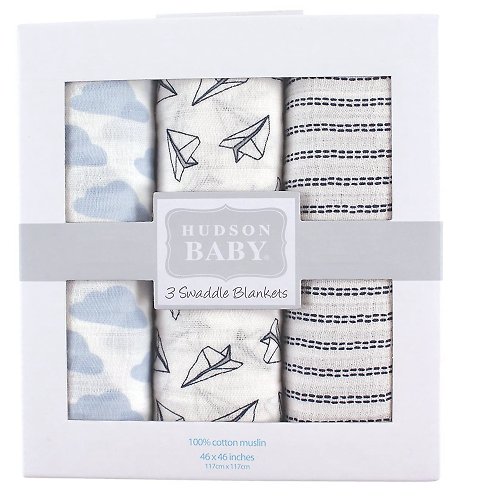 日安朵朵 Hudson Baby 嬰兒多用途純棉紗布巾包巾3入禮盒組
