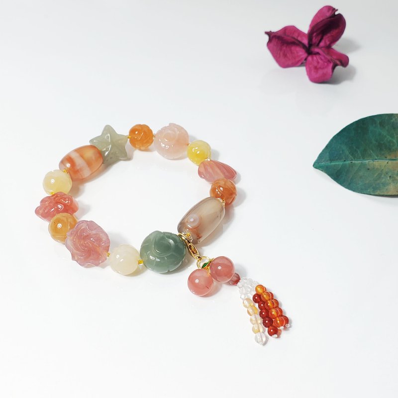 鹽源瑪瑙 玉瓍 多寶釧 蓮花 貝 櫻桃 星 招財 手鍊 單品 禮物 - 手鍊/手環 - 寶石 多色