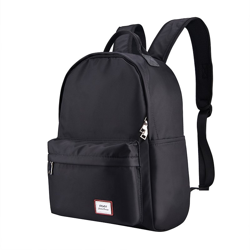 Simple black large-capacity water-repellent laptop backpack unisex--bp003 - กระเป๋าเป้สะพายหลัง - เส้นใยสังเคราะห์ สีดำ