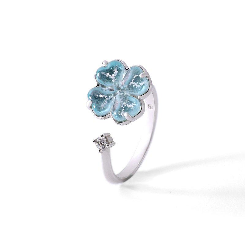 Clover diamond open ring-Ashes and hair glazed memorial - General Rings - Sterling Silver Silver