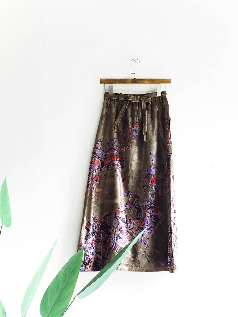 Rivers and mountains - Olive green suede totem love party cotton antique straight A word skirt Japanese college students vintage dress vintage - กระโปรง - ผ้าฝ้าย/ผ้าลินิน สีเขียว