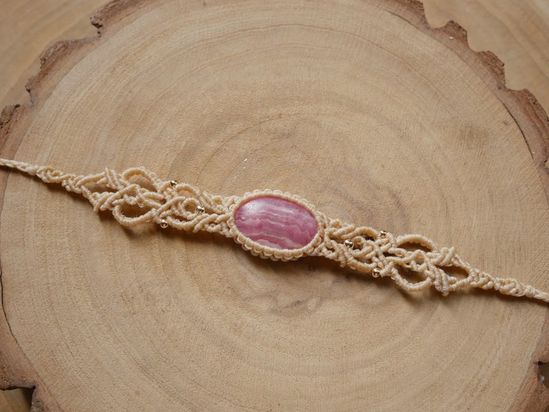 NB40/SS24~rhodochrosite (Stone) l Wax thread l hand-woven l bracelet - Bracelets - Semi-Precious Stones Pink