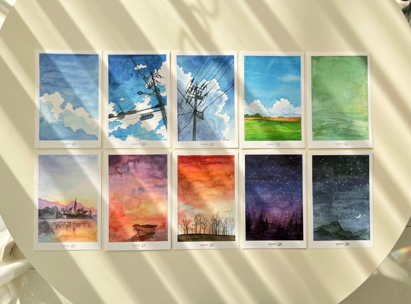 Postcard-Sky record note/watercolor illustration, interior decoration props - 心意卡/卡片 - 紙 多色