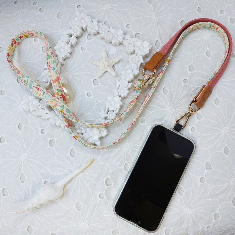 Three-in-one multi-functional orange pink rabbit flower Korean cotton mobile phone oblique strap / oblique strap / back rope / - Lanyards & Straps - Cotton & Hemp Pink