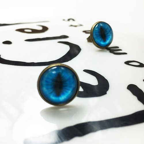 MORI DORI 古銅復古耳環—貓瞳印象—水藍色貓眼 /另提供改夾式