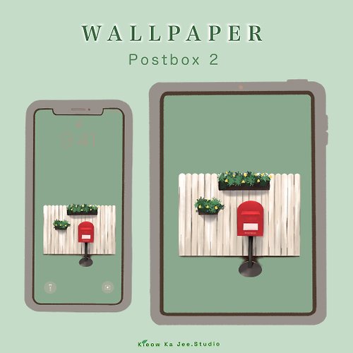 kieowkajee.studio Oil pastel Wallpaper set : Postbox2 (2 size)| For ipad tablet and phone