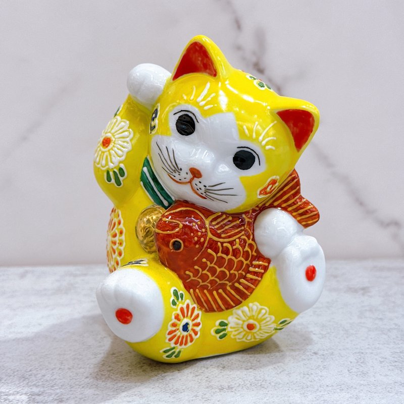 【黃耀吉運】日本九谷燒招財貓 | 黃櫻鯉 - 擺飾/家飾品 - 瓷 黃色