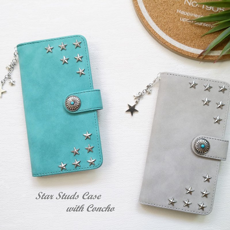 Star Studded Smartphone Case Notebook Type Case iPhone 12 XR iPhone 11 Xperia 10 IV Galaxy S23 Android - Phone Cases - Faux Leather 