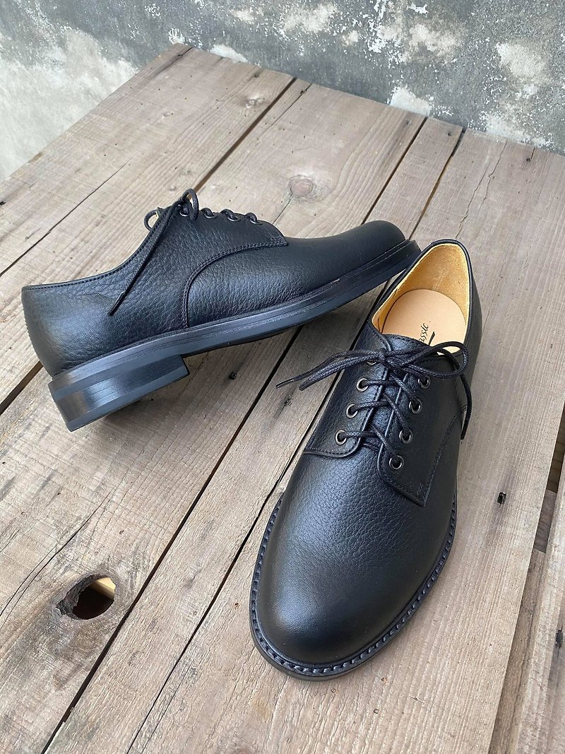 WHC.Classic × Osland Co-branded Derby Shoes × Black Lychee【Men's Style】 - Men's Leather Shoes - Genuine Leather Black