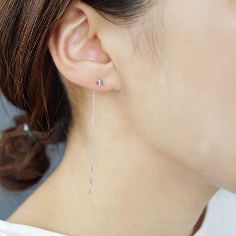 【Silver925】 Square Chain Earrings [Silver] - Earrings & Clip-ons - Other Metals 