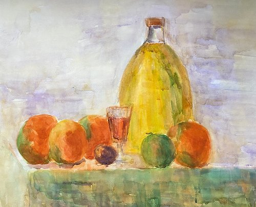 ArtLizzi 靜物與橘子水彩畫水果藝術品食品繪畫食品藝術