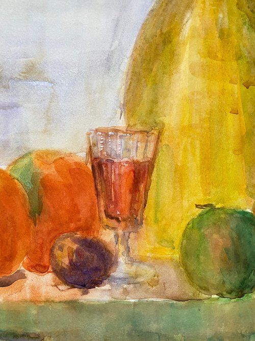 オレンジのある静物水彩画フルーツアートワークフードペインティング