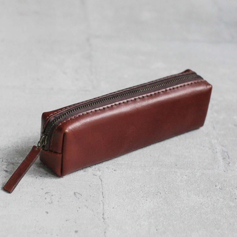 Brown Leather Pencil Case - กล่องดินสอ/ถุงดินสอ - หนังแท้ สีนำ้ตาล