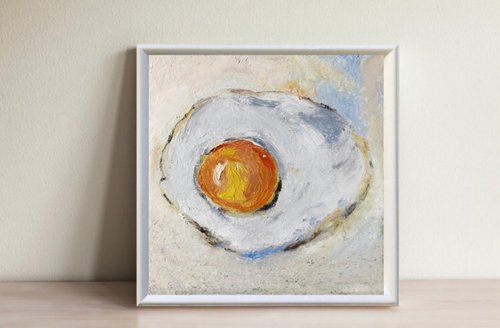 Alisa-Art Original oil painting egg food still life wall art handmade 6x6 inches