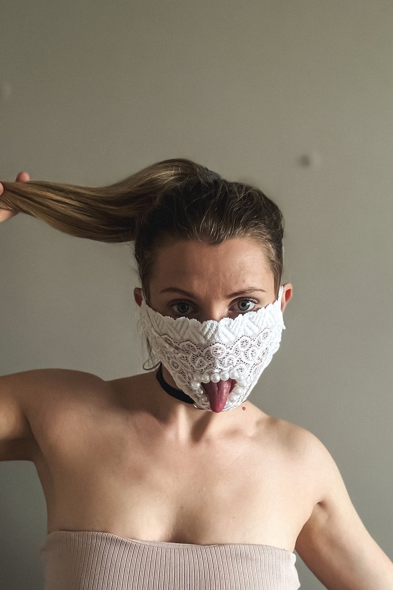 Lace sexy mask with beads - Fetish Blindfold mask - Sexy Eye mask - 眼罩 - 壓克力 白色