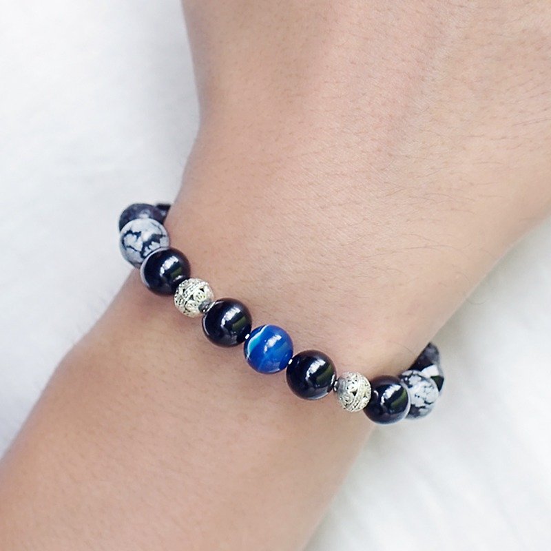 Mission Deep Blue - Black Onyx / volcanic rock / Stone/ blue agate / bracelet gift custom designs - Bracelets - Stone Black