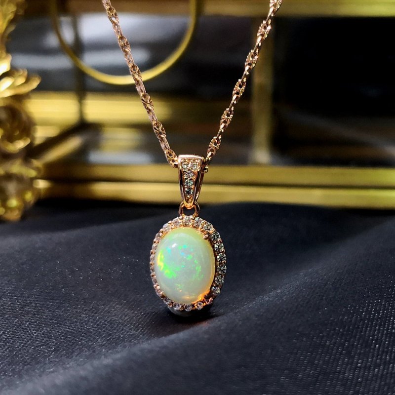 Opal 歐泊 蛋白石項鍊 油彩豐富 純銀 玫瑰金 古典設計款 禮物 - 項鍊 - 純銀 多色
