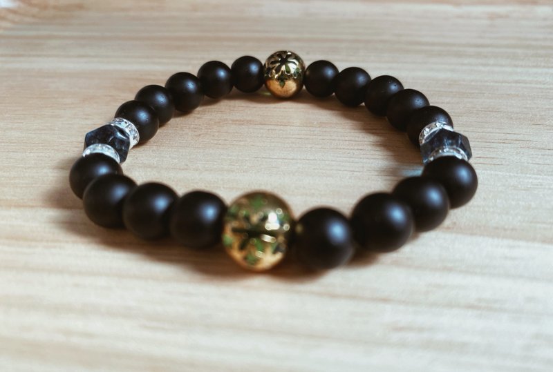 [Glass Series] Hollow Golden Green Glazed Black Frosted Bracelet - สร้อยข้อมือ - กระจกลาย สีดำ