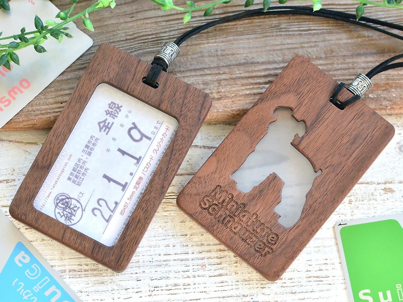 Wooden card case with window/Miniature Schnauzer/walnut - ID & Badge Holders - Wood 