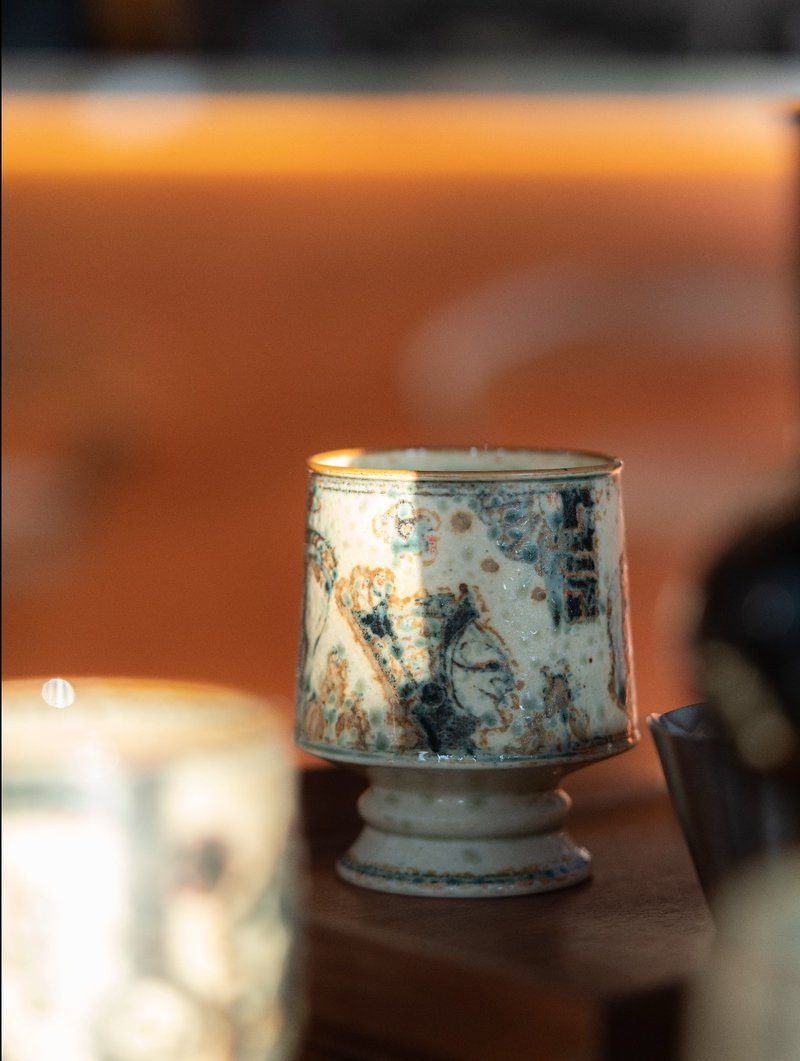 景德鎮手繪青花瓷 中國傳統皮影戲紋樣 新款高足杯 茶盤 - 茶壺/茶杯/茶具 - 陶 藍色
