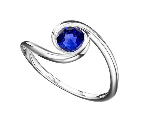 Majade Jewelry Design 極簡主義藍寶石戒指 14K白金求婚戒指 皇家藍藍寶戒指 優雅金戒指
