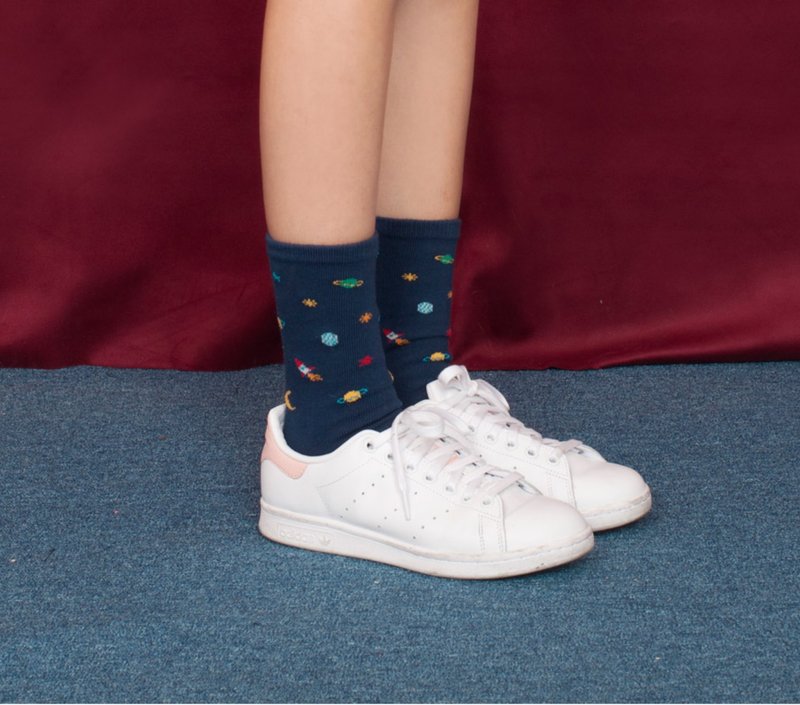 Universe Pattern Socks 宇宙圖騰襪 - 襪子 - 棉．麻 藍色