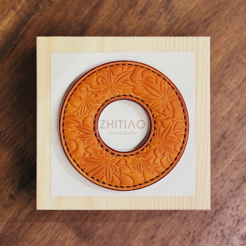 原創手工製作牛皮劍道刀鐔 楓林云海 黃棕色 劍鍔 Tsuba - 運動配件 - 真皮 橘色