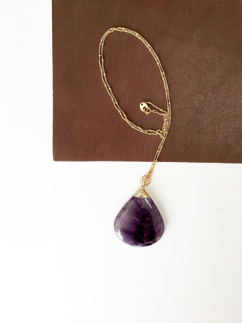 Amethyst Necklace brass chain - สร้อยคอ - หิน สีม่วง