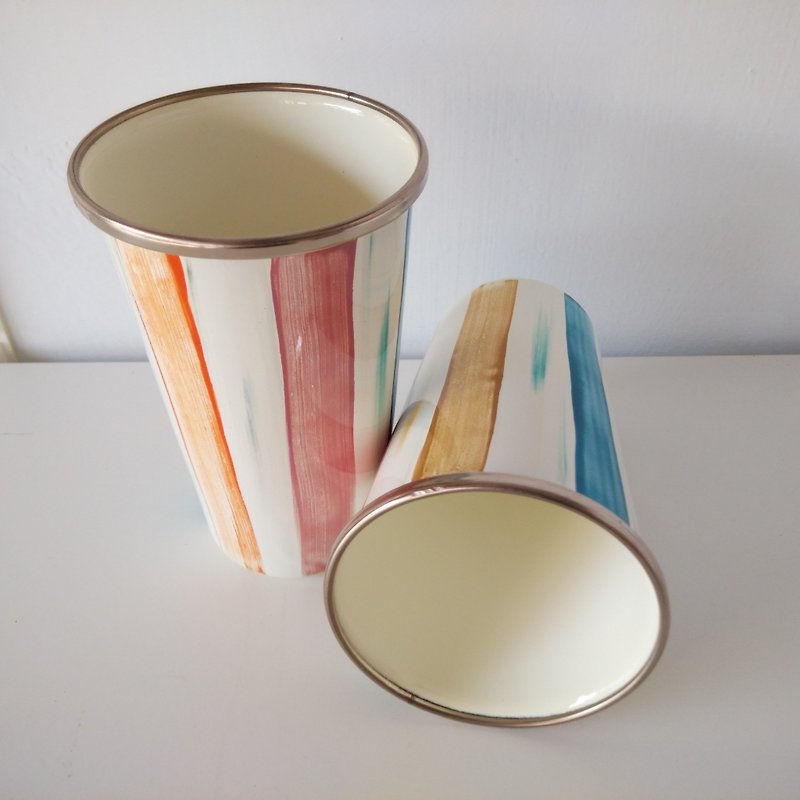 Colorful striped painted cups | mugs | pen holders | flower - Teapots & Teacups - Enamel Multicolor