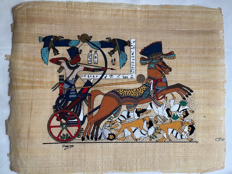 Egyptian Papyrus Painting - Battle of Stone and Hunting (approx. 48x37 cm) - โปสเตอร์ - วัสดุอื่นๆ 