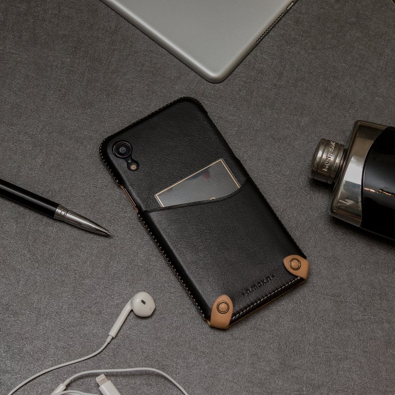 iPhone XR 經典系列極簡款手機皮套 - 騎士黑 - 手機殼/手機套 - 真皮 黑色