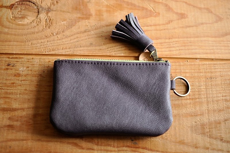 CC09　羊拉拉鑰匙零錢包-葡萄紫 - 散紙包 - 真皮 紫色