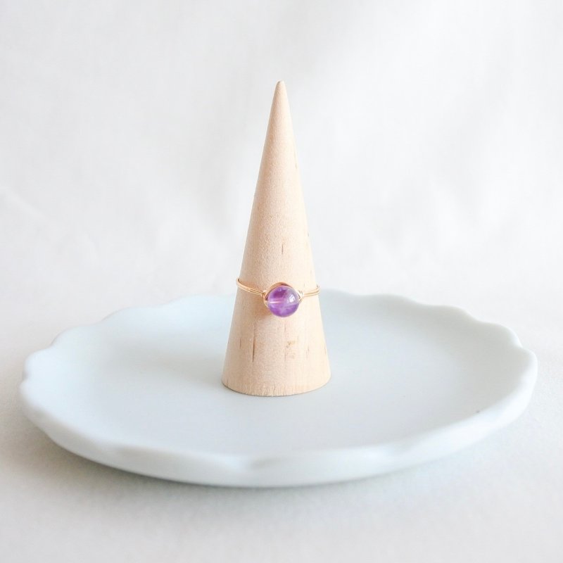 Amethyst – Petite – Gold ring – Natural Stone Ring - 戒指 - 其他金屬 紫色
