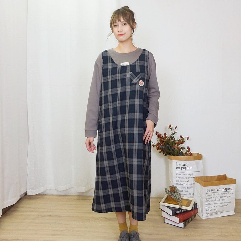 Hana Mokuba 清新背心式格紋外搭洋裝 - 洋裝/連身裙 - 其他材質 