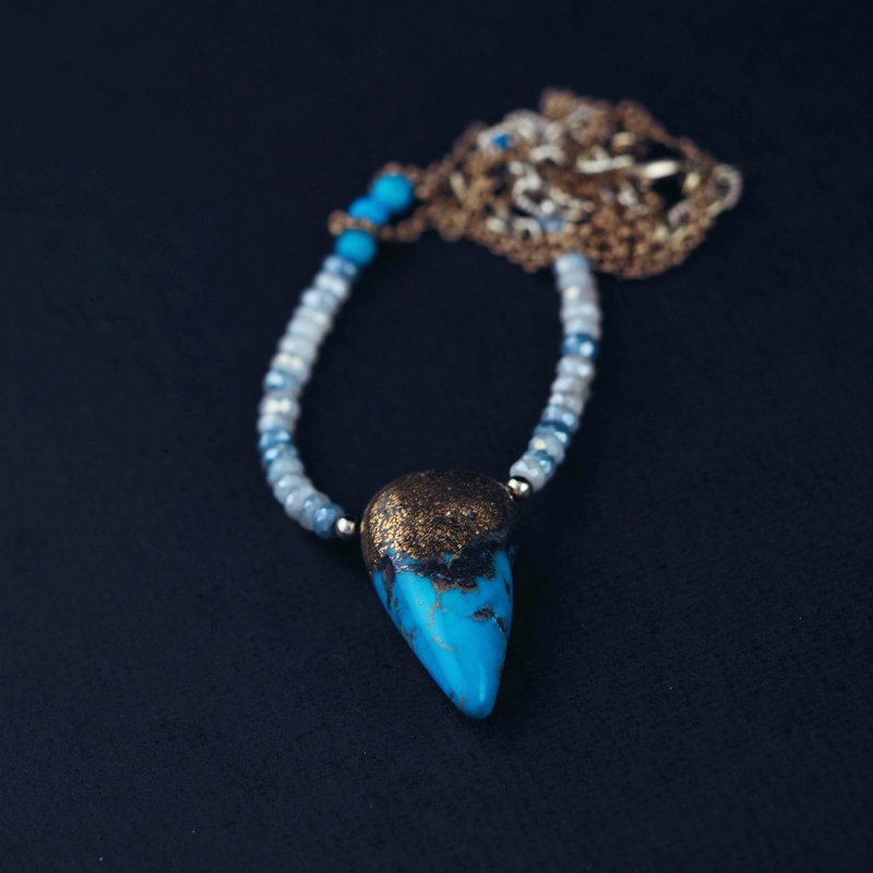 Turquoise necklace / Rustic long crystal necklace - 項鍊 - 寶石 藍色
