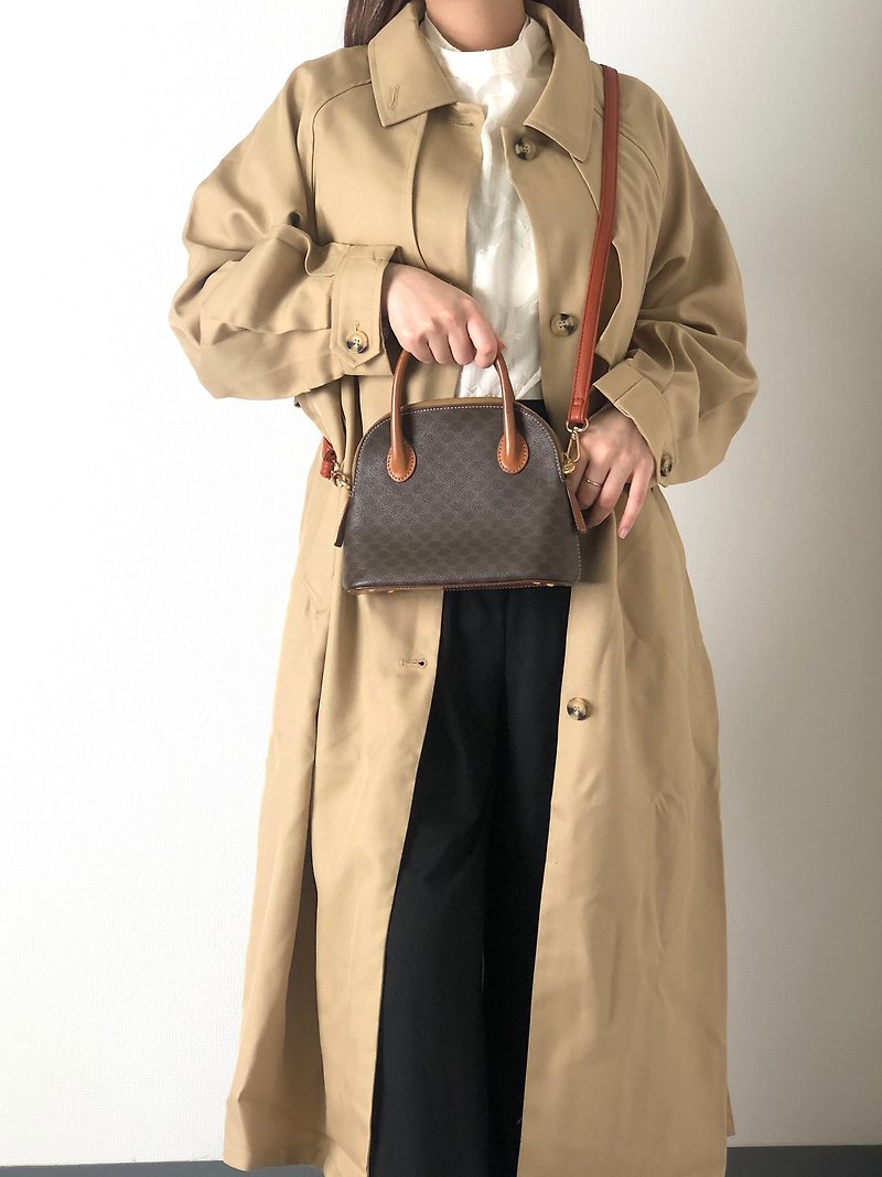 [Direct from Japan Brand Used Bag] CELINE Macadam Mini Bag 2way Handbag Brown PVC Leather Vintage 6mtkif - Messenger Bags & Sling Bags - Genuine Leather Brown