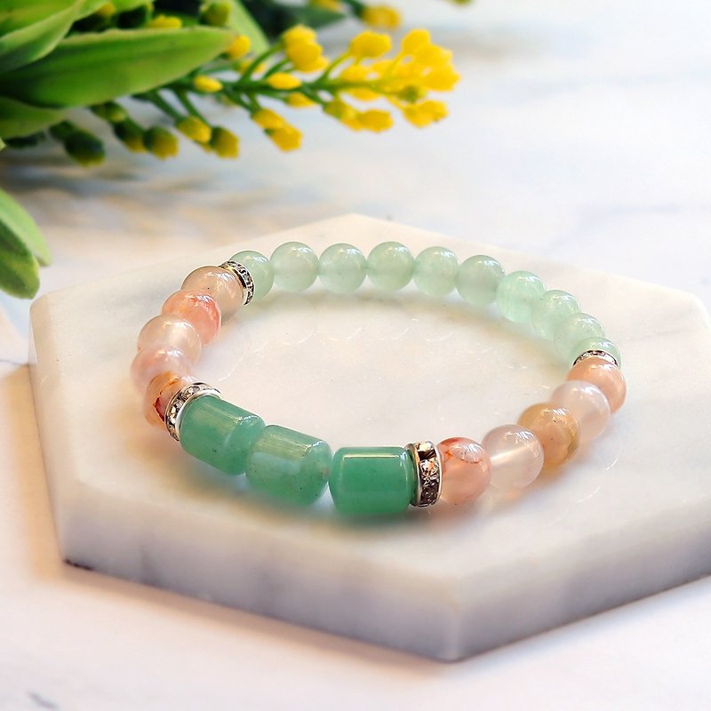 || Jelly Sakura Agate|| Aventurine Jade Transfer Bead|| Design Bracelet - Bracelets - Crystal Green