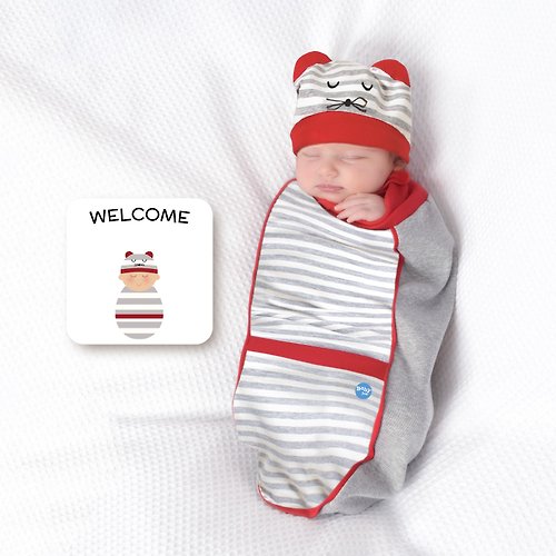 希洛恩Baby Talk BABYjoe美國製純棉手工包巾彌月套組-彎彎笑鼠來寶寶