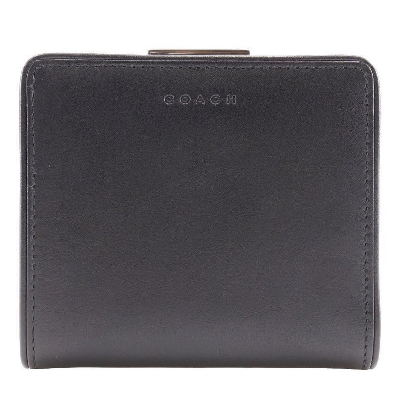 【日本直送】コーチ COACH ロゴ 二つ折り財布 がま口 カーフ 黒 レディース【中古】 - 錢包/皮夾/長短夾 - 真皮 黑色