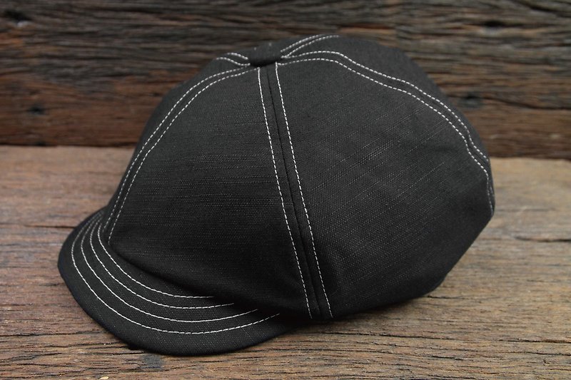 [METALIZE] cotton and linen retro newsboy hat - หมวก - ผ้าฝ้าย/ผ้าลินิน สีดำ