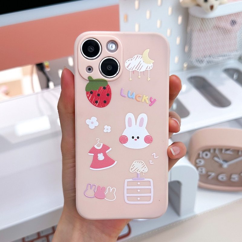 A strawberry rabbit Pink Mobile phone case Silicone Protective Case - เคส/ซองมือถือ - ซิลิคอน สึชมพู