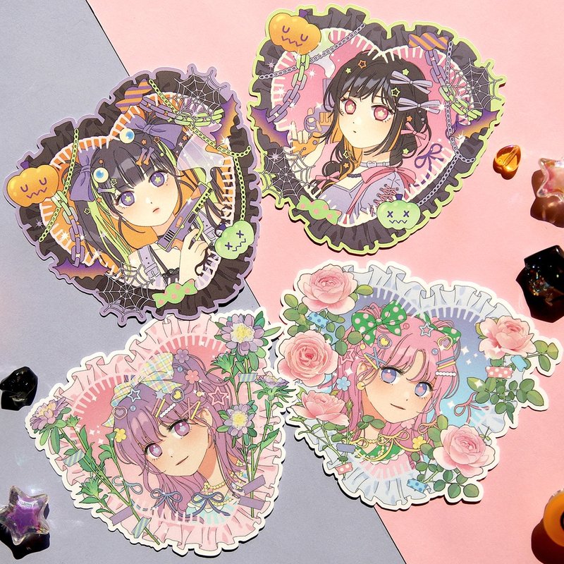 heart lace girl illustration piece sticker - สติกเกอร์ - กระดาษ หลากหลายสี