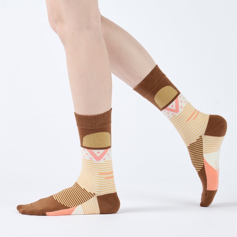 散步日記 中筒襪 - 咖(F) - 襪子 - 棉．麻 咖啡色